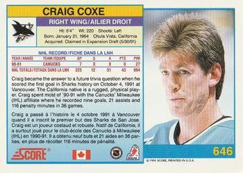 1991-92 Score Canadian Bilingual #646 Craig Coxe Back
