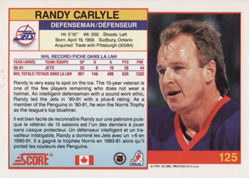 1991-92 Score Canadian Bilingual #125 Randy Carlyle Back