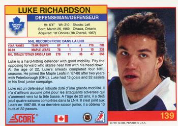 1991-92 Score Canadian Bilingual #139 Luke Richardson Back