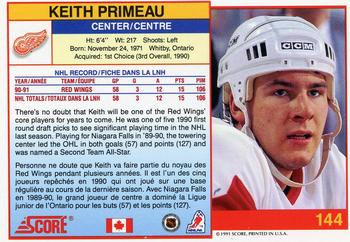 1991-92 Score Canadian Bilingual #144 Keith Primeau Back