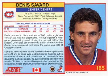 1991-92 Score Canadian Bilingual #165 Denis Savard Back