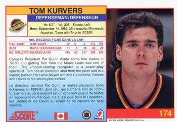 1991-92 Score Canadian Bilingual #174 Tom Kurvers Back