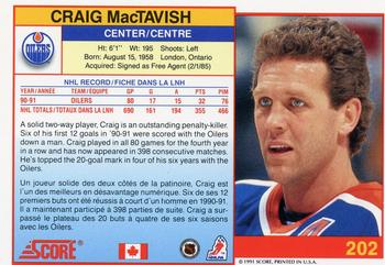 1991-92 Score Canadian Bilingual #202 Craig MacTavish Back