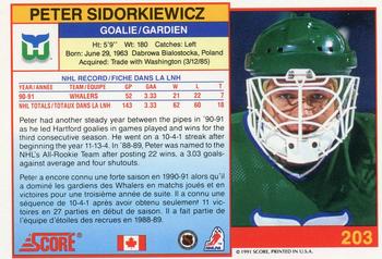 1991-92 Score Canadian Bilingual #203 Peter Sidorkiewicz Back