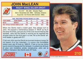 1991-92 Score Canadian Bilingual #210 John MacLean Back