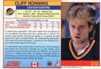 1991-92 Score Canadian Bilingual #212 Cliff Ronning Back