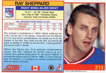1991-92 Score Canadian Bilingual #213 Ray Sheppard Back