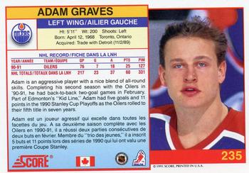 1991-92 Score Canadian Bilingual #235 Adam Graves Back