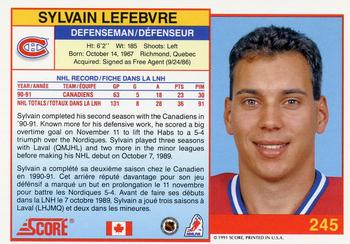 1991-92 Score Canadian Bilingual #245 Sylvain Lefebvre Back