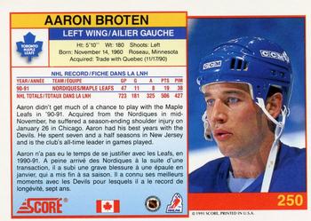 1991-92 Score Canadian Bilingual #250 Aaron Broten Back