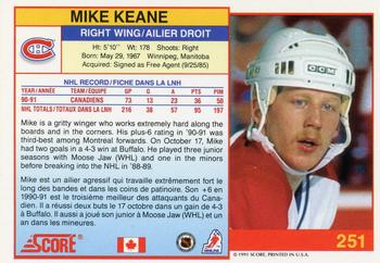 1991-92 Score Canadian Bilingual #251 Mike Keane Back