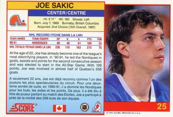 1991-92 Score Canadian Bilingual #25 Joe Sakic Back