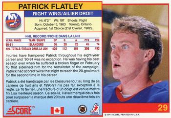 1991-92 Score Canadian Bilingual #29 Patrick Flatley Back