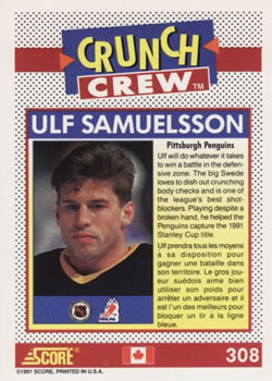1991-92 Score Canadian Bilingual #308 Ulf Samuelsson Back