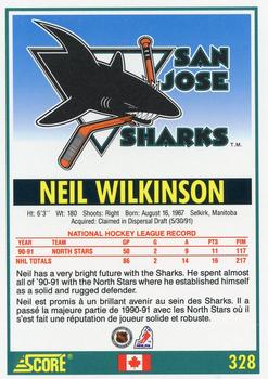 1991-92 Score Canadian Bilingual #328 Neil Wilkinson Back