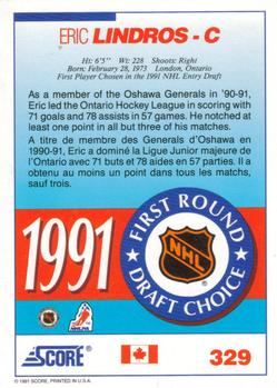 1991-92 Score Canadian Bilingual #329 Eric Lindros Back