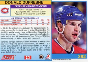 1991-92 Score Canadian Bilingual #392 Donald Dufresne Back