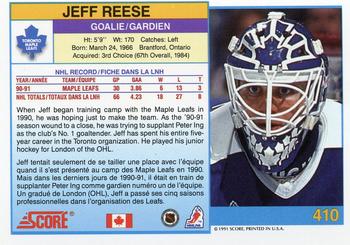1991-92 Score Canadian Bilingual #410 Jeff Reese Back
