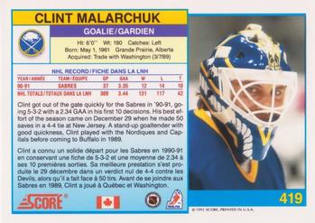 1991-92 Score Canadian Bilingual #419 Clint Malarchuk Back