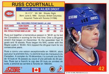 1991-92 Score Canadian Bilingual #42 Russ Courtnall Back