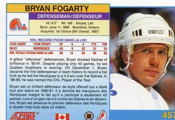 1991-92 Score Canadian Bilingual #457 Bryan Fogarty Back