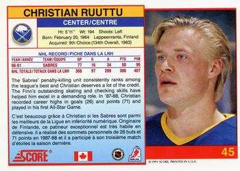 1991-92 Score Canadian Bilingual #45 Christian Ruuttu Back