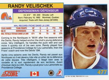 1991-92 Score Canadian Bilingual #477 Randy Velischek Back