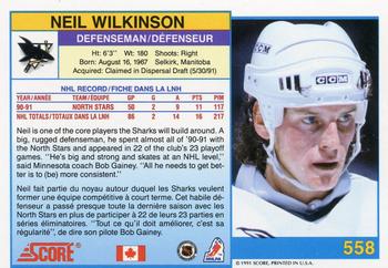 1991-92 Score Canadian Bilingual #558 Neil Wilkinson Back