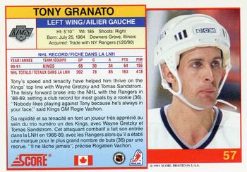 1991-92 Score Canadian Bilingual #57 Tony Granato Back