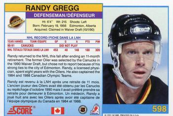 1991-92 Score Canadian Bilingual #598 Randy Gregg Back