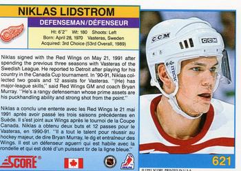 1991-92 Score Canadian Bilingual #621 Nicklas Lidstrom Back