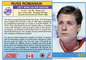 1991-92 Score Canadian Bilingual #627 Russ Romaniuk Back