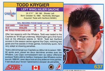 1991-92 Score Canadian Bilingual #637 Todd Krygier Back