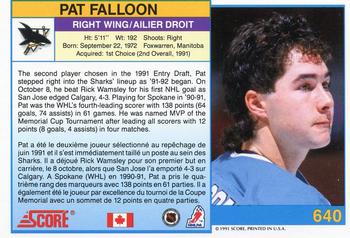 1991-92 Score Canadian Bilingual #640 Pat Falloon Back