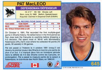 1991-92 Score Canadian Bilingual #645 Pat MacLeod Back