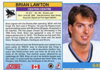 1991-92 Score Canadian Bilingual #648 Brian Lawton Back