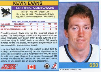 1991-92 Score Canadian Bilingual #650 Kevin Evans Back