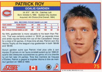 1991-92 Score Canadian Bilingual #75 Patrick Roy Back