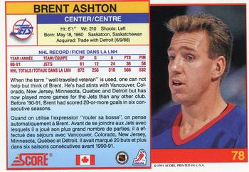 1991-92 Score Canadian Bilingual #78 Brent Ashton Back
