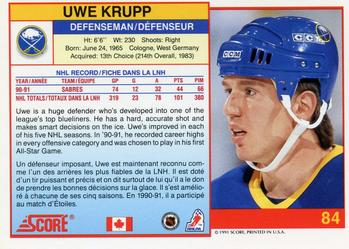 1991-92 Score Canadian Bilingual #84 Uwe Krupp Back