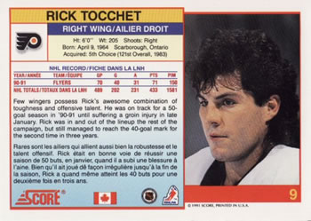 1991 Pro Set #580 Rick Tocchet Philadelphia Flyers