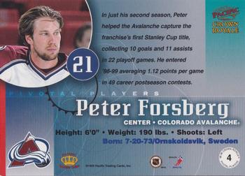 1998-99 Pacific Crown Royale - Pivotal Players #4 Peter Forsberg Back