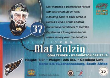 1998-99 Pacific Crown Royale - Pivotal Players #25 Olaf Kolzig Back