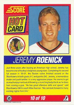1991-92 Score American - Hot Cards #10 Jeremy Roenick Back