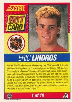 1991-92 Score American - Hot Cards #1 Eric Lindros Back