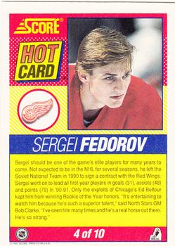 1991-92 Score American - Hot Cards #4 Sergei Fedorov Back