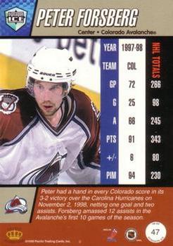 1998-99 Pacific Dynagon Ice - Red #47 Peter Forsberg Back