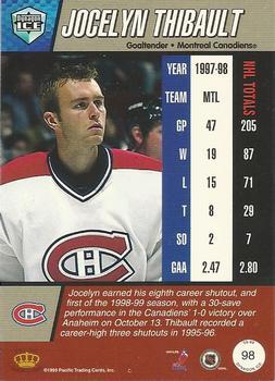 1998-99 Pacific Dynagon Ice - Red #98 Jocelyn Thibault Back