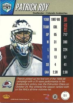 1998-99 Pacific Dynagon Ice - Red #51 Patrick Roy Back