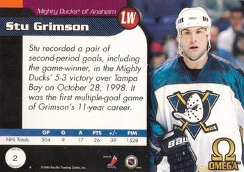 1998-99 Pacific Omega - Opening Day Issue #2 Stu Grimson Back